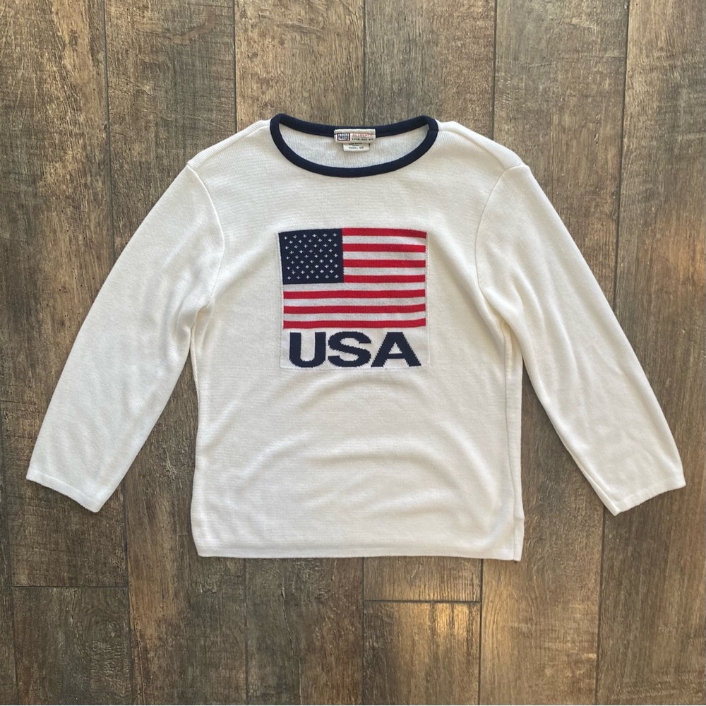 y2k vintage americana USA lightweight knit flag top white, navy, & red